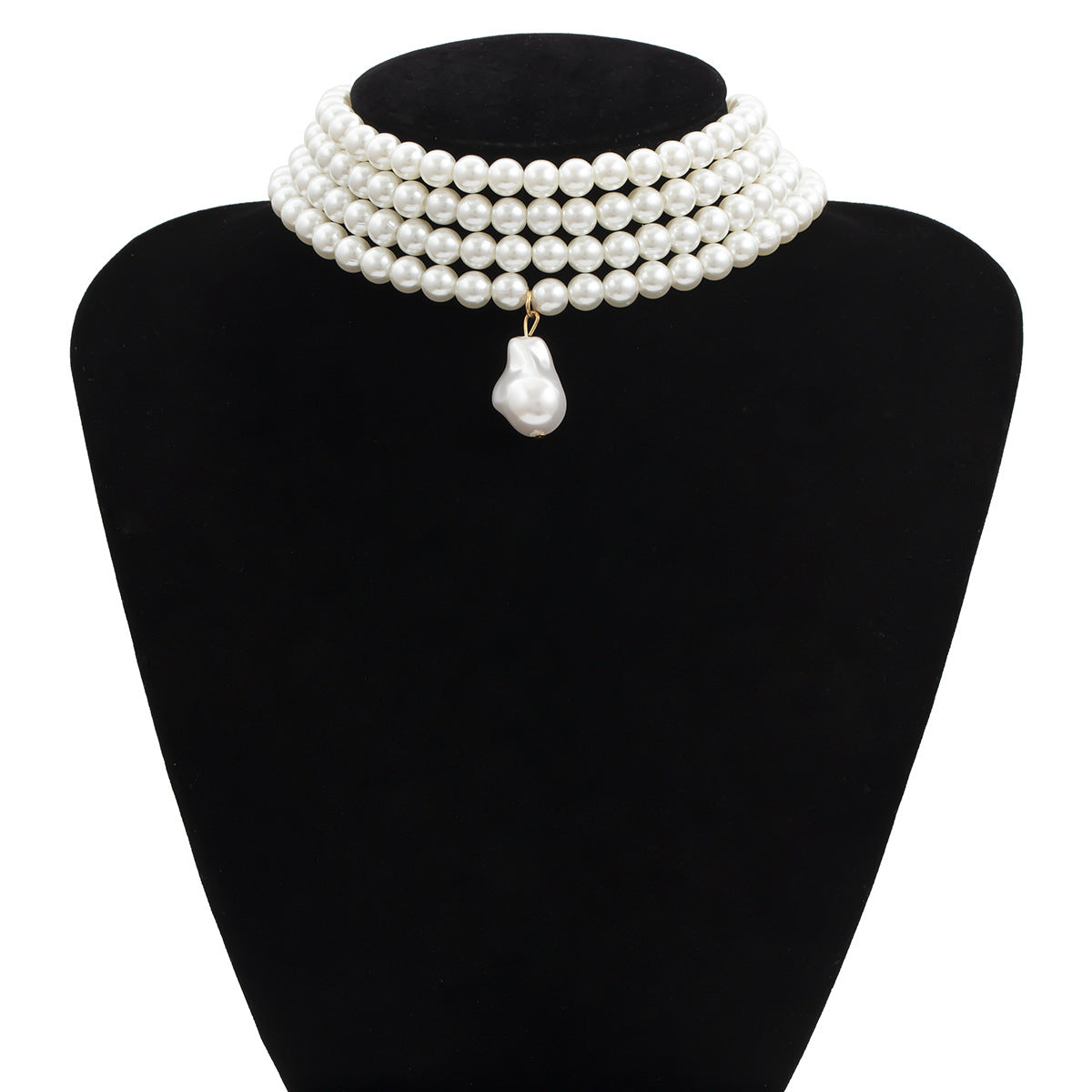 Minimalist Vintage Retro Geometric Round Pearl Pendant Necklace for Women Ball Chain