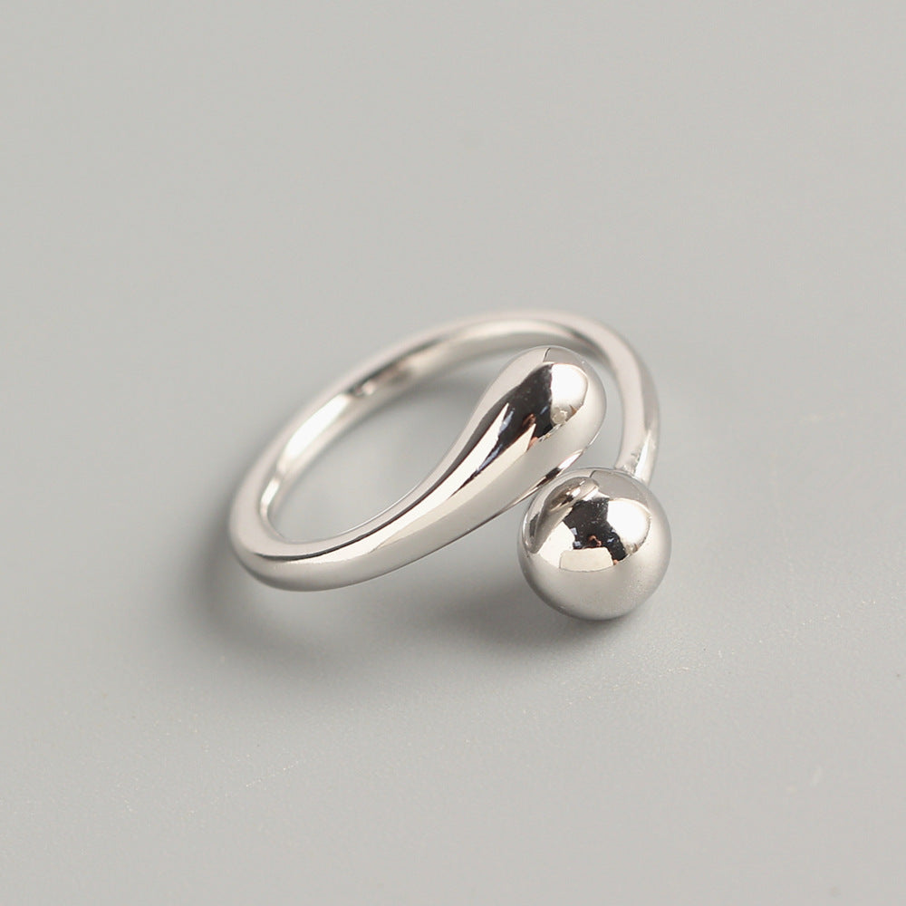 Minimalist 925 Sterling Silver Teardrop Round Bead Ring for Women