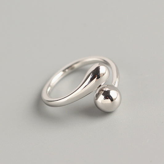 Anillo Minimalista de Plata de Ley 925 con Lágrima y Cuenta Redonda para Mujer