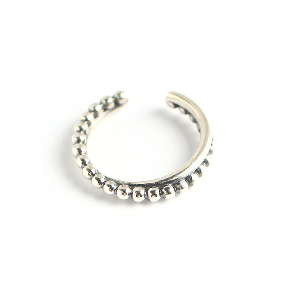 Anello da donna vintage in argento sterling 925 con perline a croce geometrica rotonda