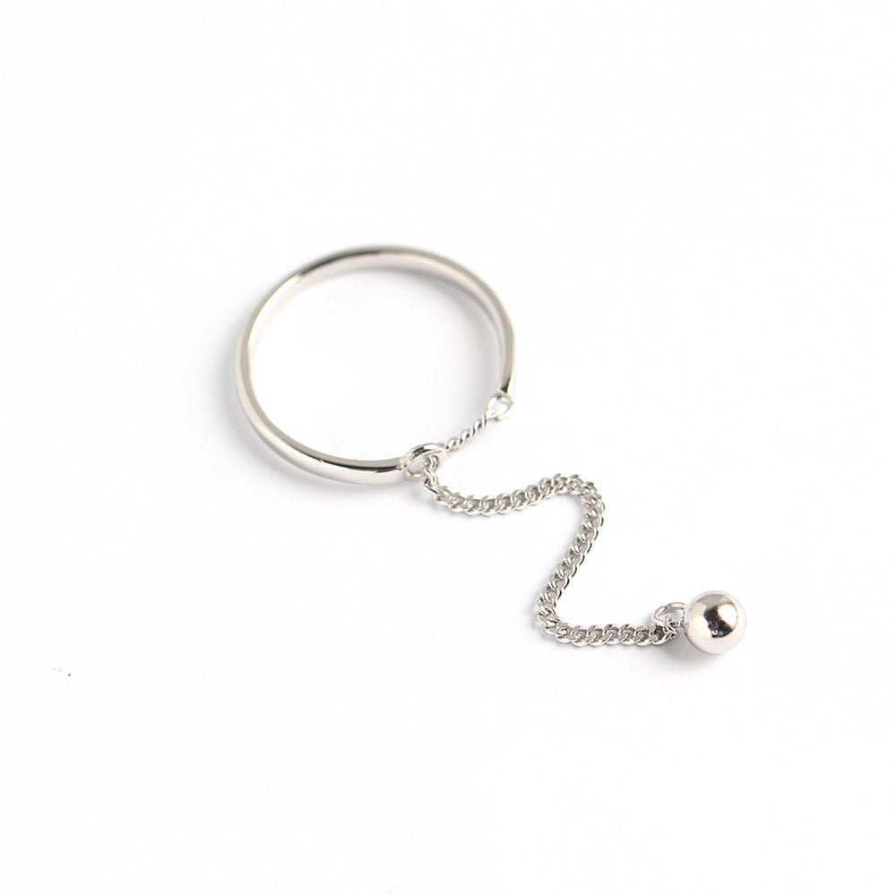 Anillo de cadena de cuentas redondas de plata de ley 925 minimalista con borla para mujer