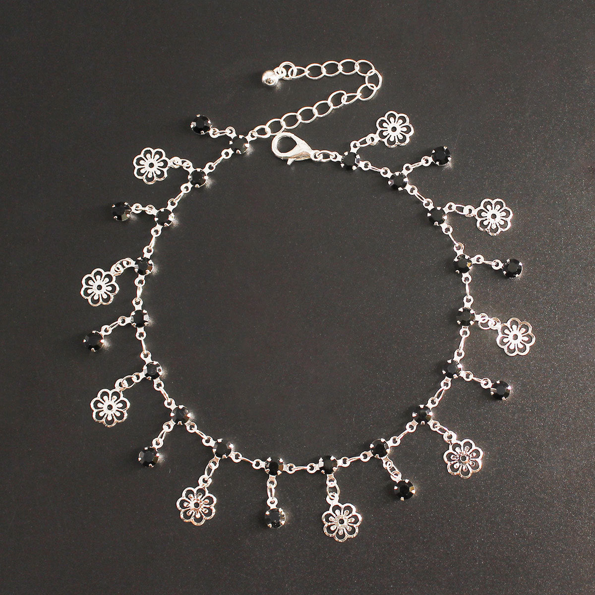 Women's Copper Flower Anklet with Rhinestone Inlay
