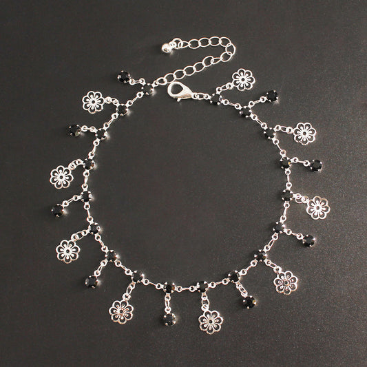 Women's Copper Flower Anklet with Rhinestone Inlay