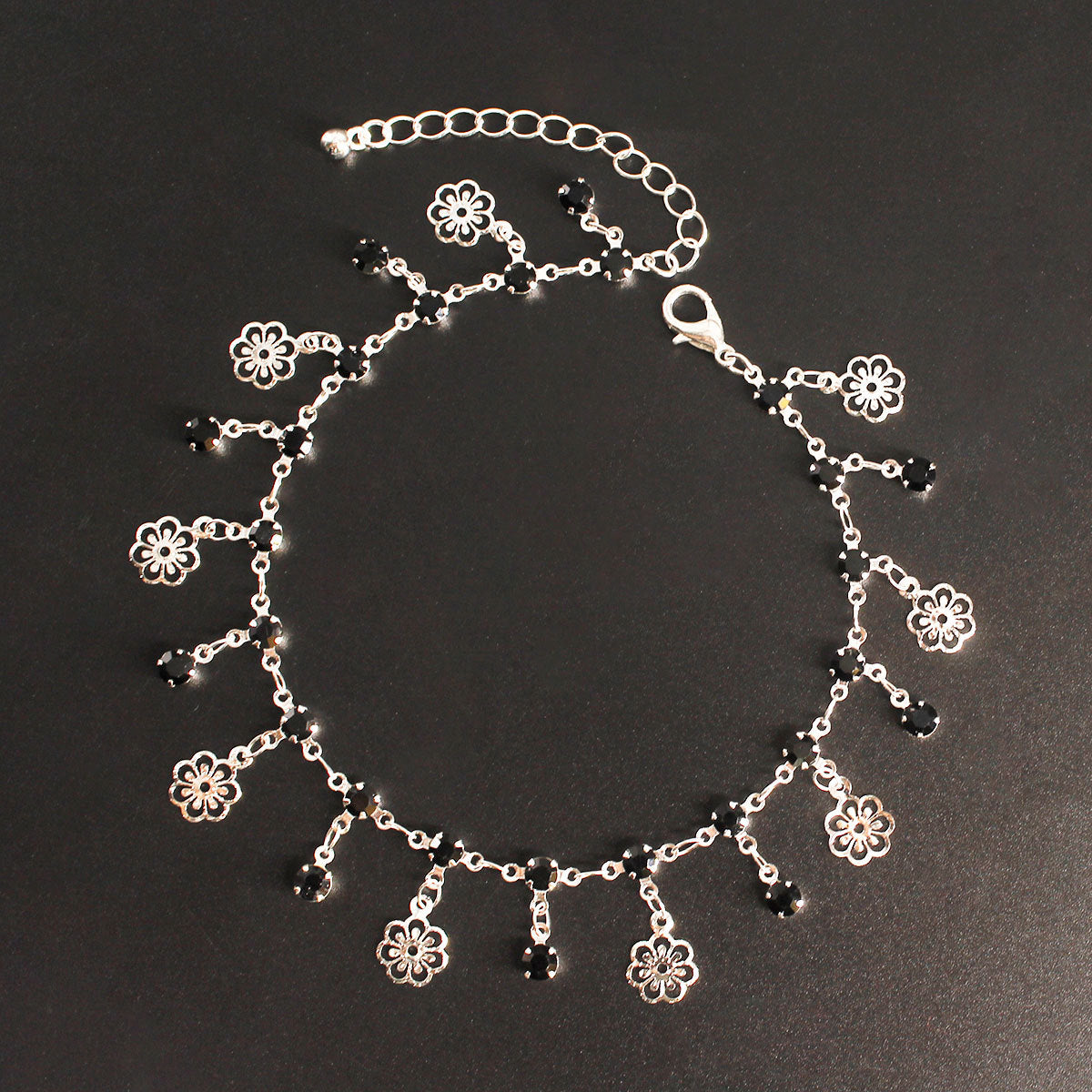 Women's Copper Flower Anklet with Rhinestone Inlay