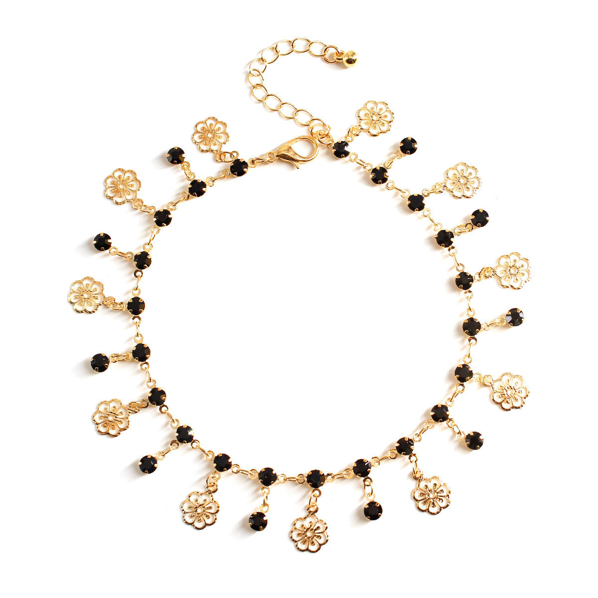 Women's Copper Flower Anklet with Rhinestone Inlay