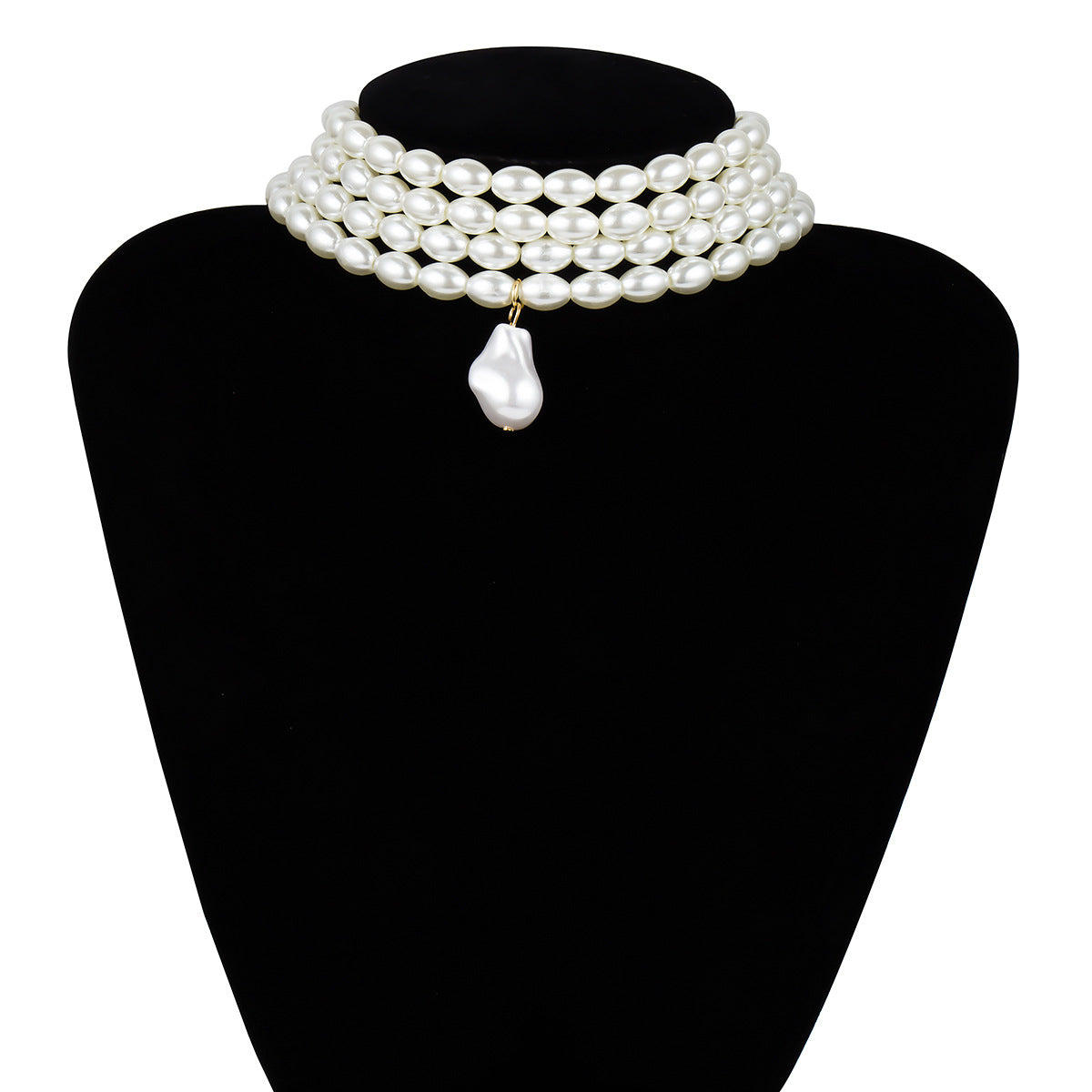 Minimalist Vintage Retro Geometric Round Pearl Pendant Necklace for Women Ball Chain