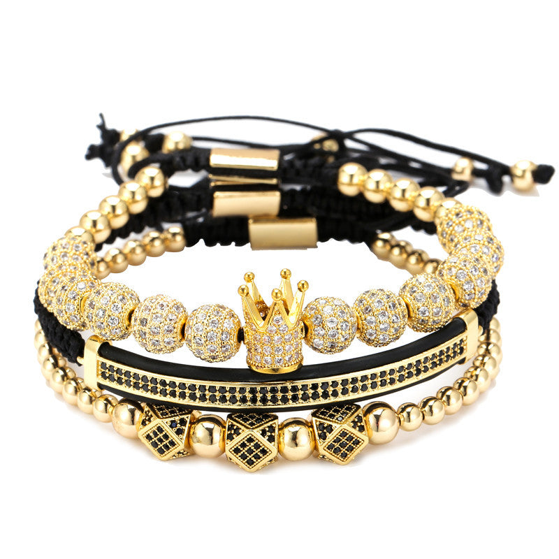 Micro-Pave Cubic Zirconia Brass Geometric Moon Round Bracelet Set