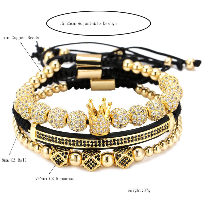 Micro-Pave Cubic Zirconia Brass Geometric Moon Round Bracelet Set