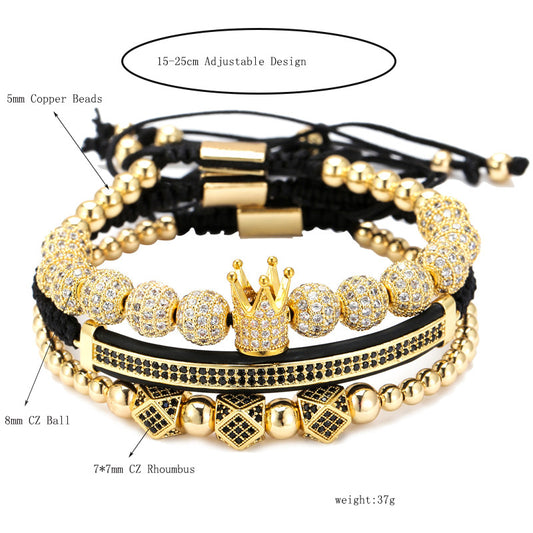 Micro-Pave Cubic Zirconia Brass Geometric Moon Round Bracelet Set