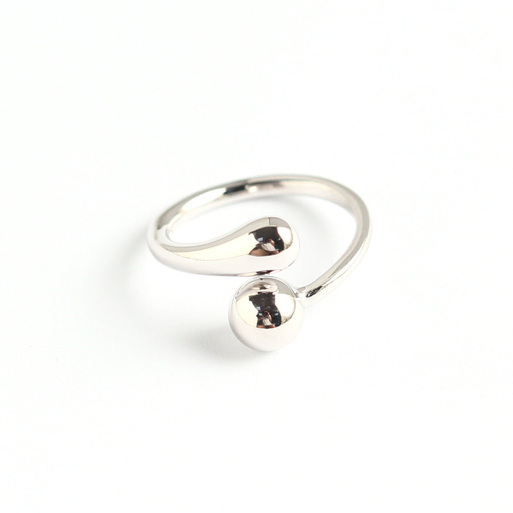 Minimalist 925 Sterling Silver Teardrop Round Bead Ring for Women