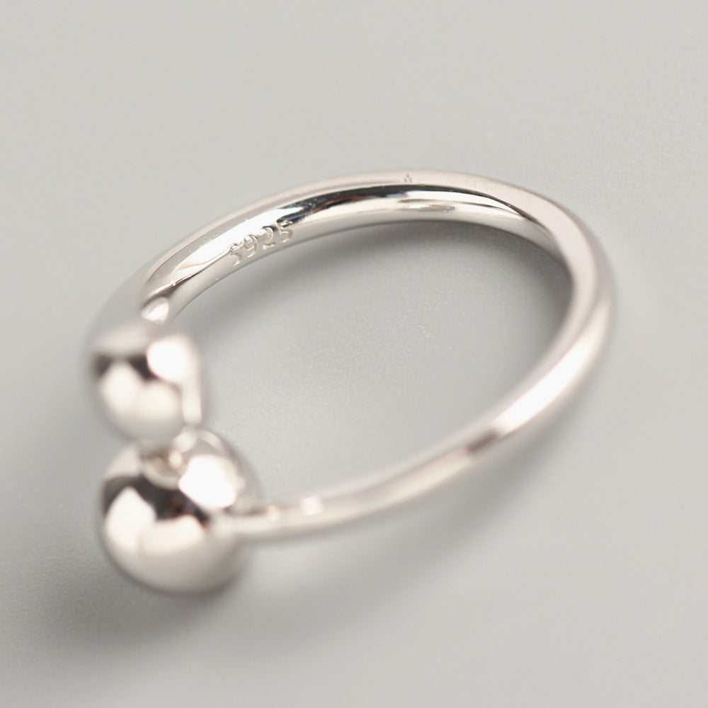 Minimalist 925 Sterling Silver Teardrop Round Bead Ring for Women