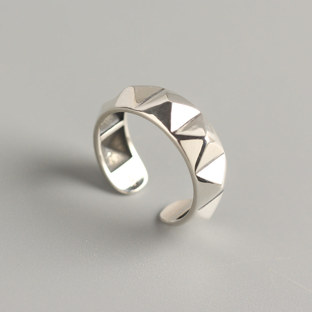 Punk Minimalist 925 Sterling Silver Geometric Round Stud Open Ring