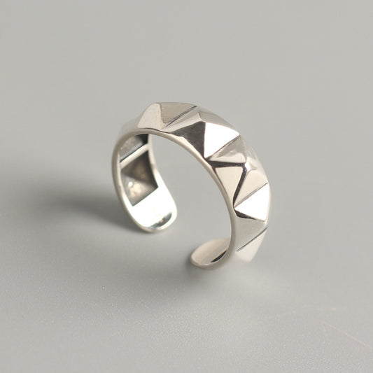 Anello Aperto a Perno Rotondo Geometrico in Argento Sterling 925 Minimalista Punk