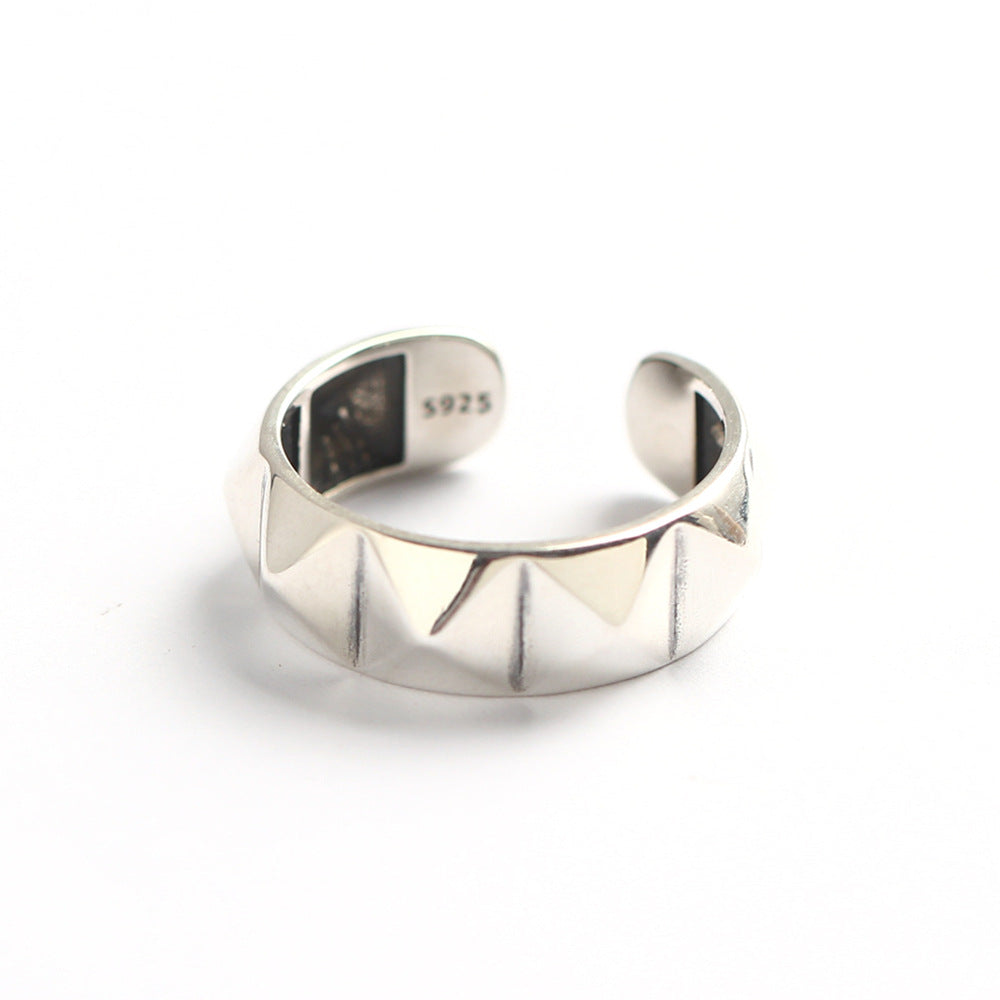 Punk Minimalist 925 Sterling Silver Geometric Round Stud Open Ring