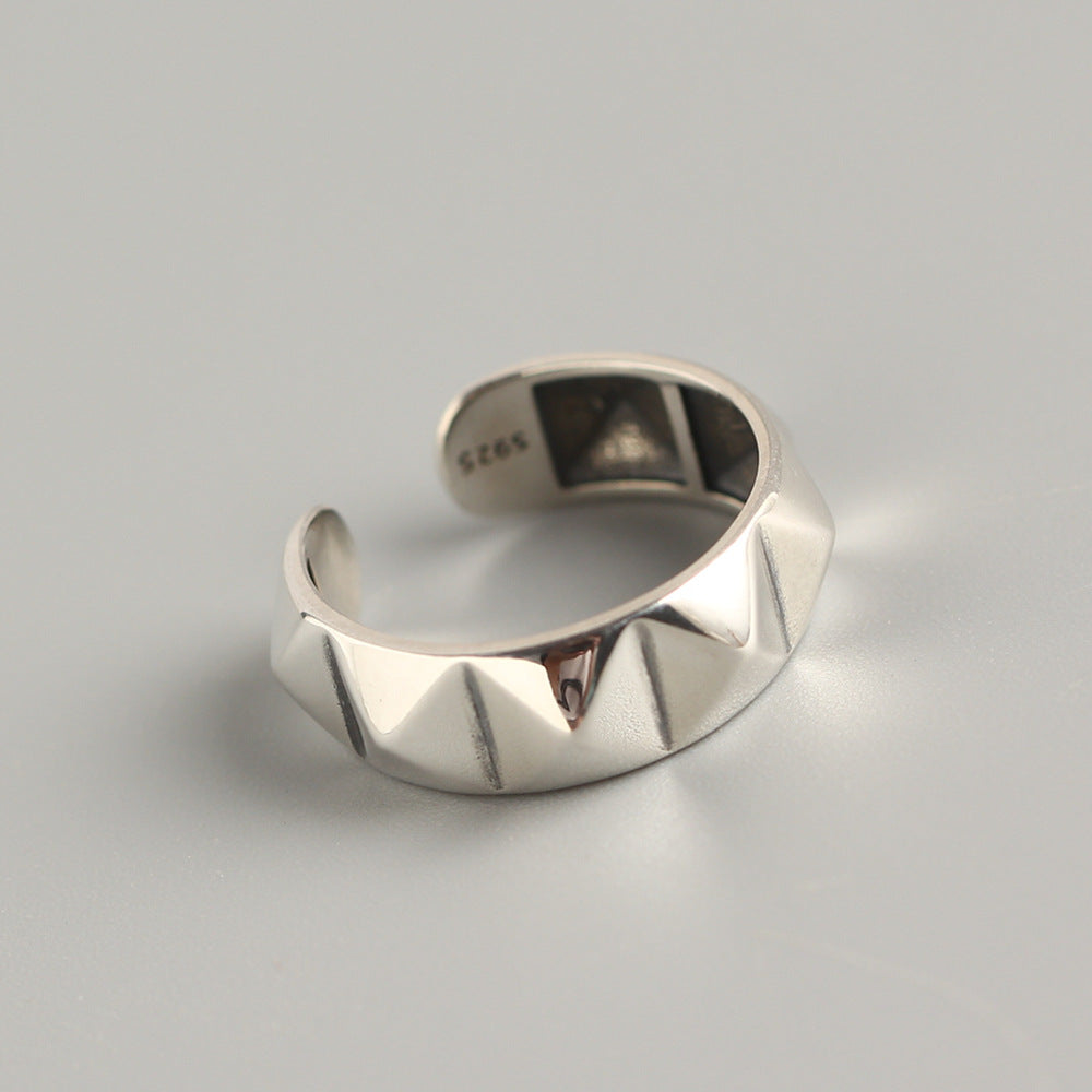 Punk Minimalist 925 Sterling Silver Geometric Round Stud Open Ring