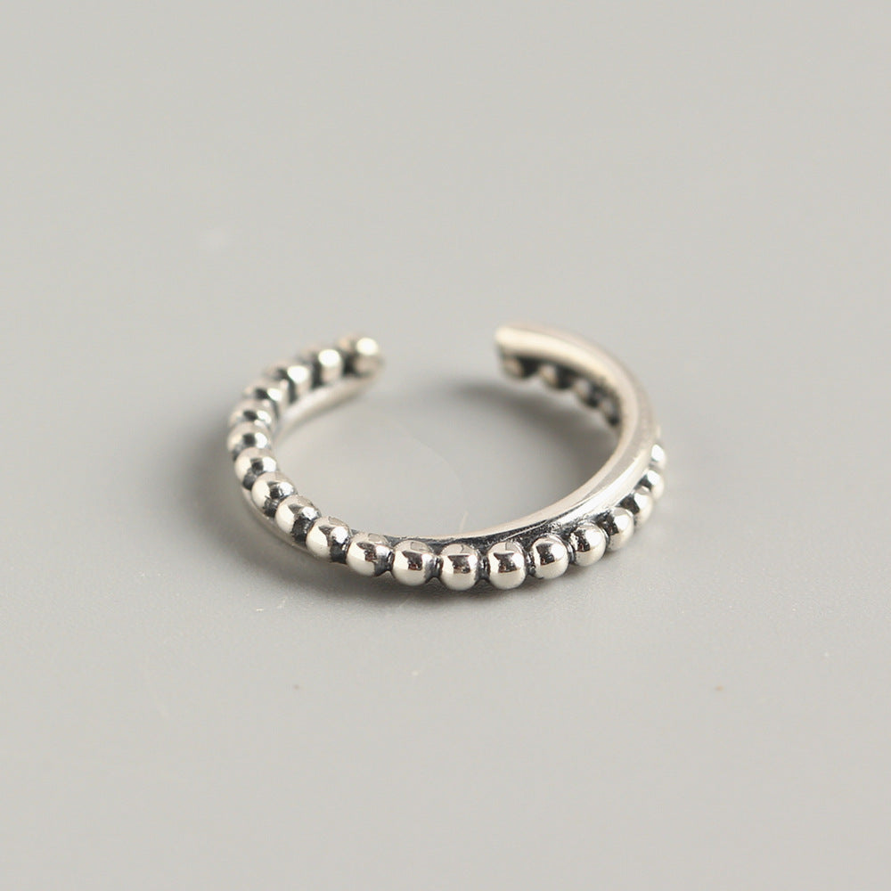 Anello da donna vintage in argento sterling 925 con perline a croce geometrica rotonda