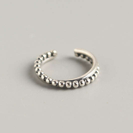 Anillo de plata de ley 925 vintage con cuentas redondas geométricas en forma de cruz para mujer