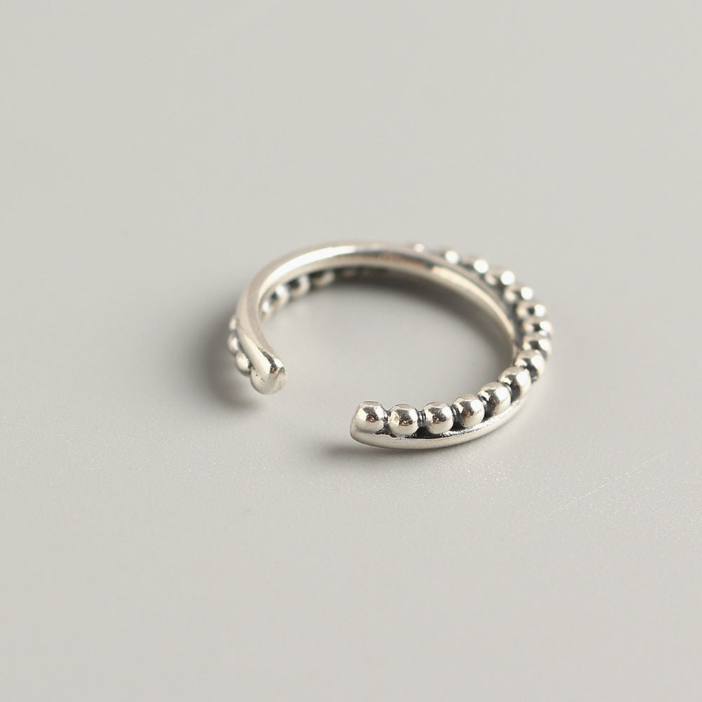 Anello da donna vintage in argento sterling 925 con perline a croce geometrica rotonda