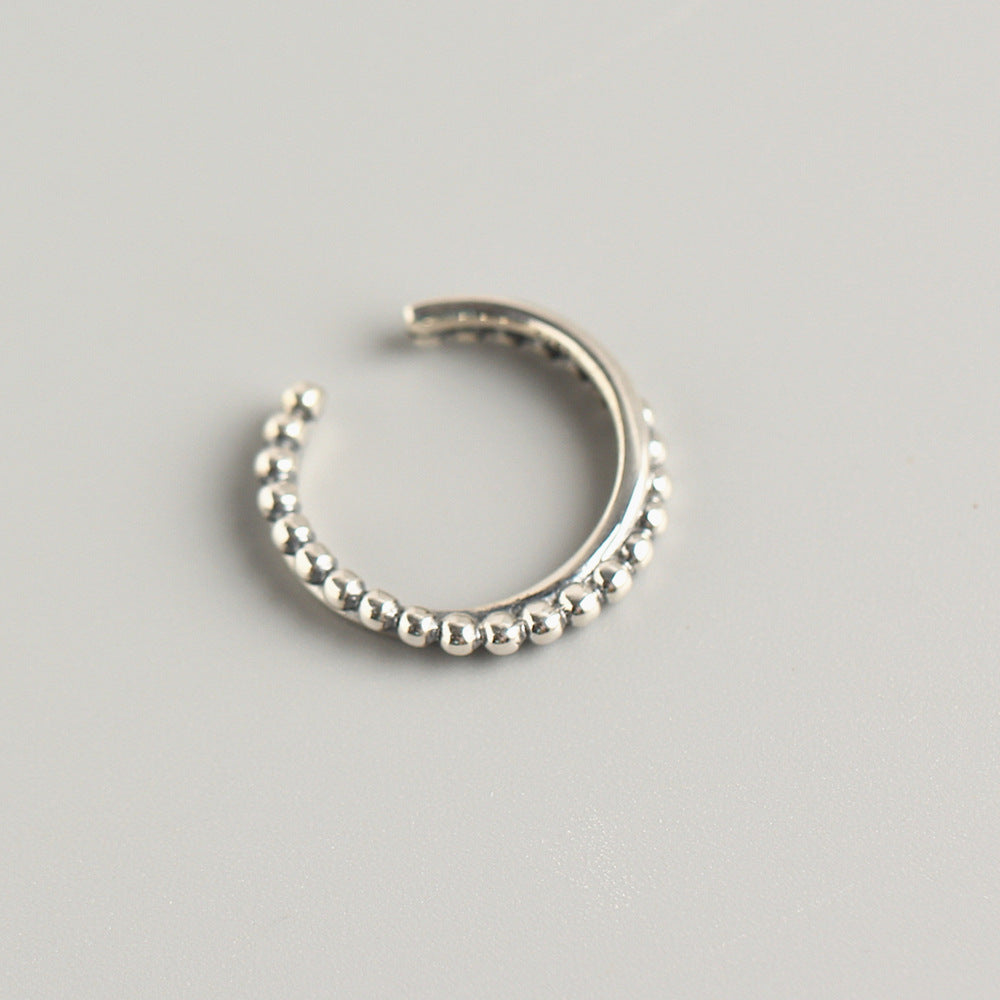 Anello da donna vintage in argento sterling 925 con perline a croce geometrica rotonda