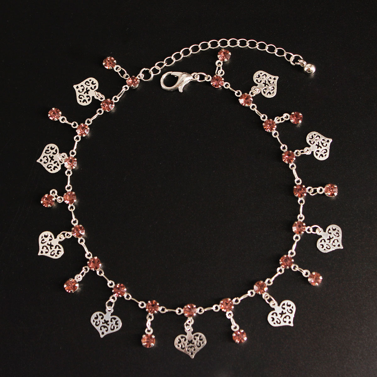 Beach Anklet for Women Heart-Shaped Copper Anklet with Rhinestone Inlay