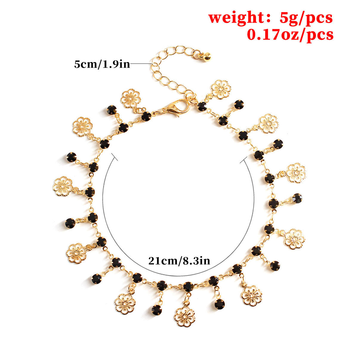 Women's Copper Flower Anklet with Rhinestone Inlay