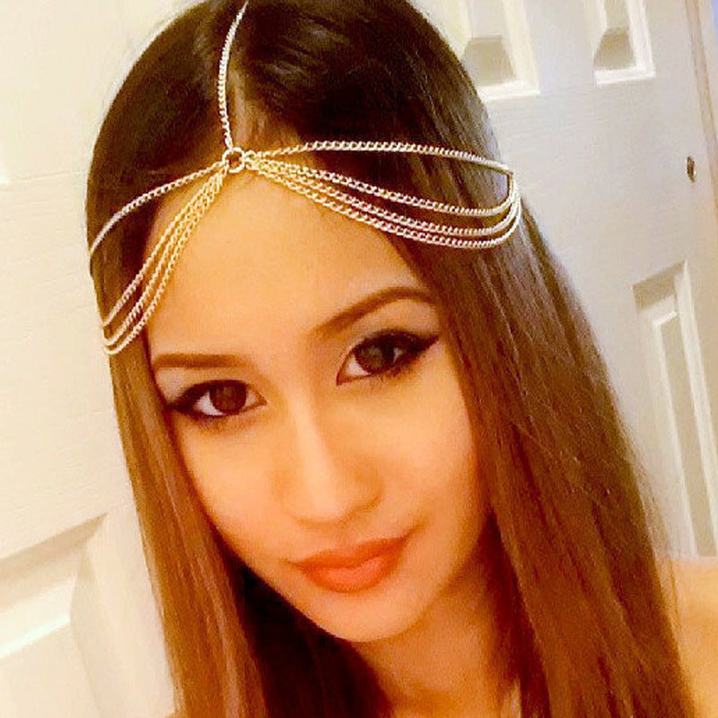 Women's Geometric Checkered Alloy Hair Chain Headband