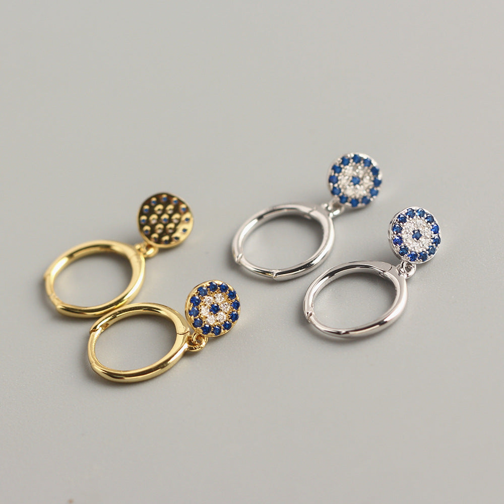Orecchini a cerchio da donna minimalisti in argento sterling 925 con pavé di diamanti e occhio di Allah