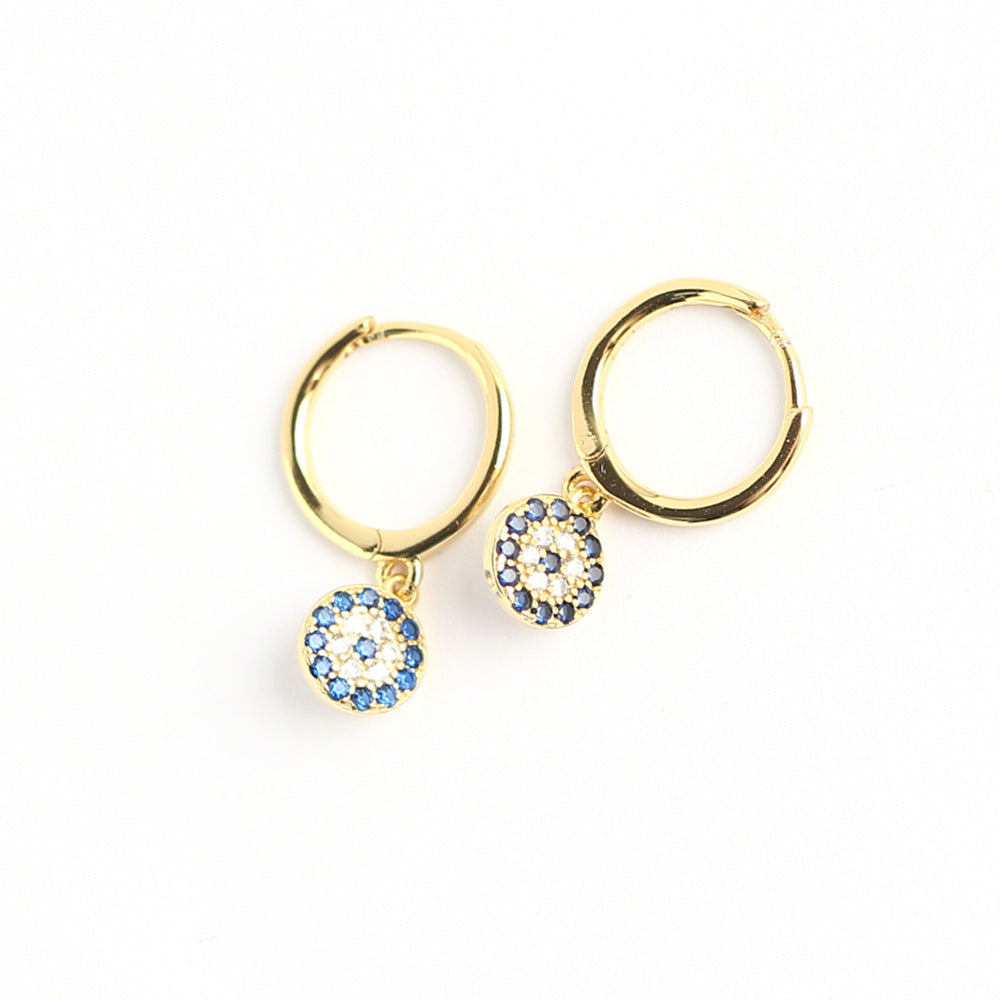 Orecchini a cerchio da donna minimalisti in argento sterling 925 con pavé di diamanti e occhio di Allah