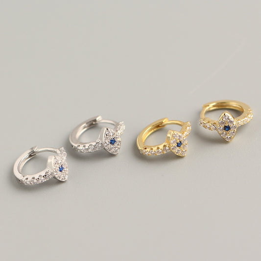Orecchini a cerchio da donna in argento Sterling 925 stile streetwear con diamante intarsiato a occhio di Allah