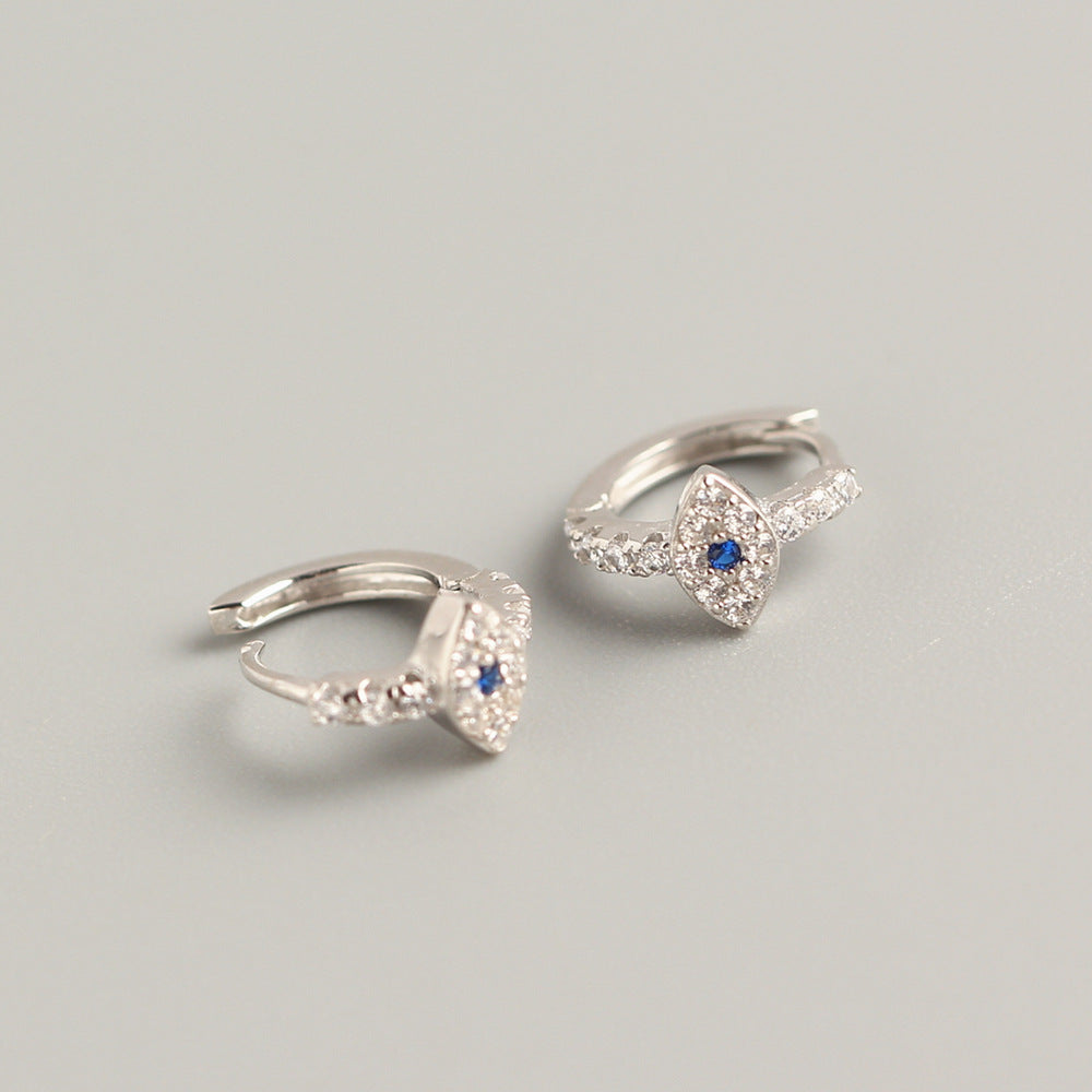 Orecchini a cerchio da donna in argento Sterling 925 stile streetwear con diamante intarsiato a occhio di Allah