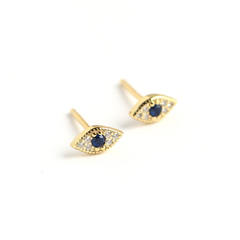 Aretes de tuerca únicos de plata esterlina 925 con incrustaciones de diamantes y diseño de ojo turco para mujer
