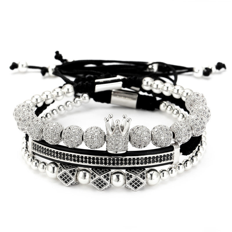 Micro-Pave Cubic Zirconia Brass Geometric Moon Round Bracelet Set