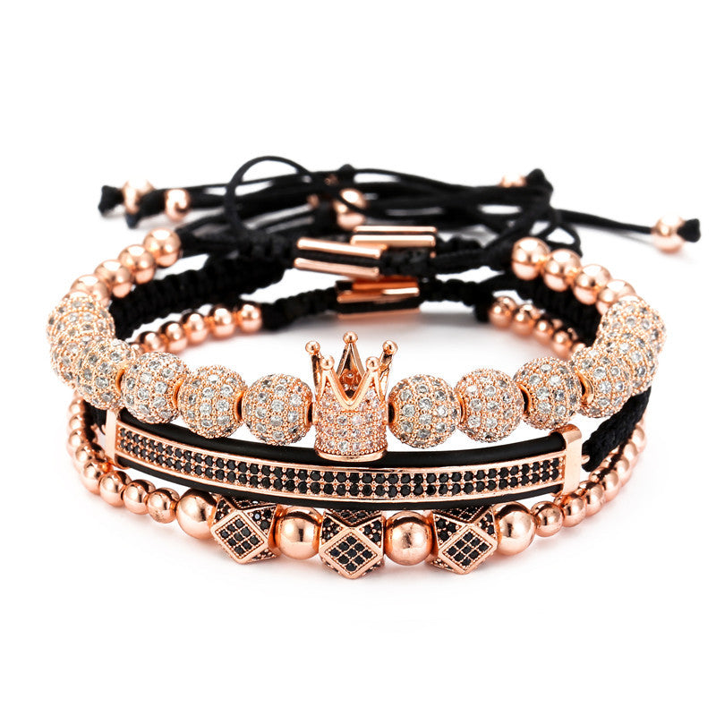 Micro-Pave Cubic Zirconia Brass Geometric Moon Round Bracelet Set