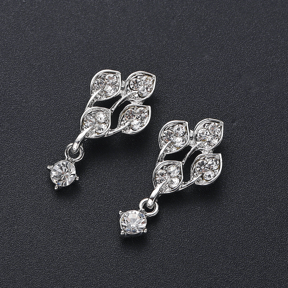 Floral Pearl Necklace Earrings Bracelet Set for Women Alloy Rhinestone Wedding Jewelry