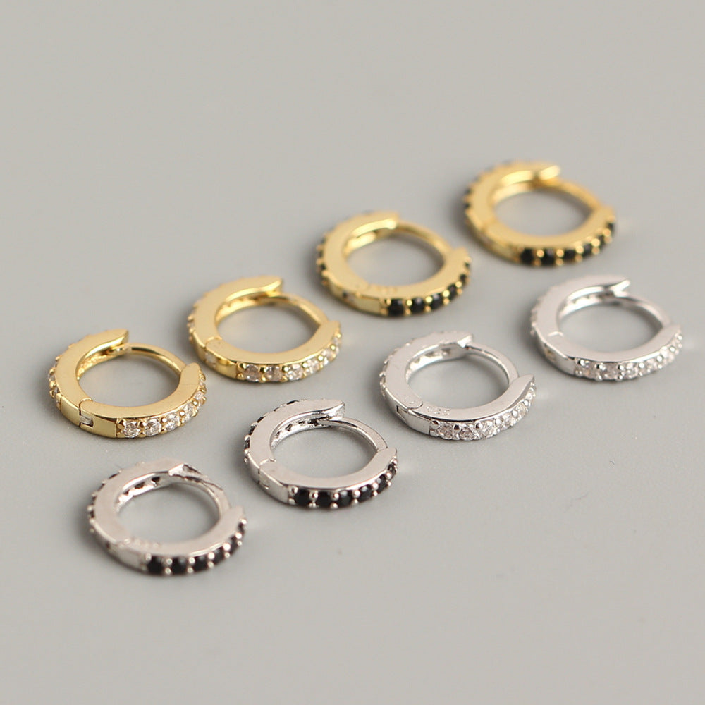 Streetwear Luxury Round 925 Sterling Silver Inlaid Rhinestone Hoop Earrings Geometric Design Unisex