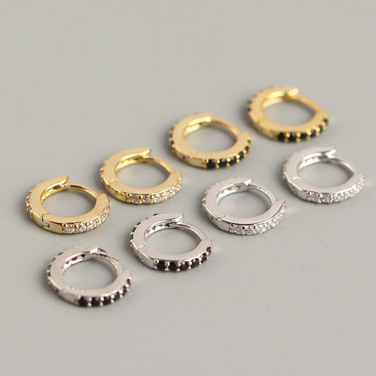 Orecchini a cerchio di lusso streetwear in argento sterling 925 con strass intarsiati design geometrico unisex