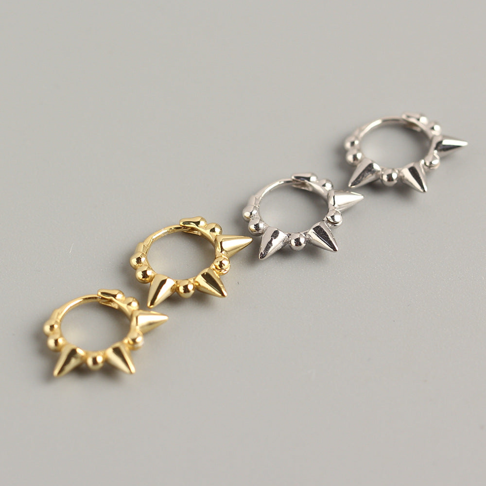 Punk Streetwear 925 Sterling Silver Round Polished Studded Hoop Earrings
