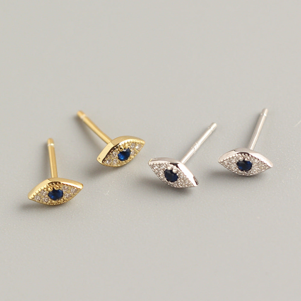 Aretes de tuerca únicos de plata esterlina 925 con incrustaciones de diamantes y diseño de ojo turco para mujer