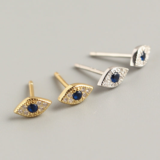 Orecchini a perno da donna unici in argento Sterling 925 con diamante intarsiato a forma di occhio di Allah