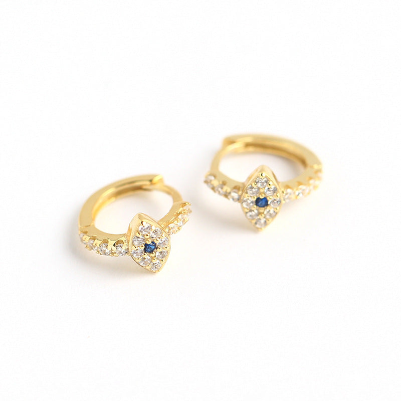 Orecchini a cerchio da donna in argento Sterling 925 stile streetwear con diamante intarsiato a occhio di Allah