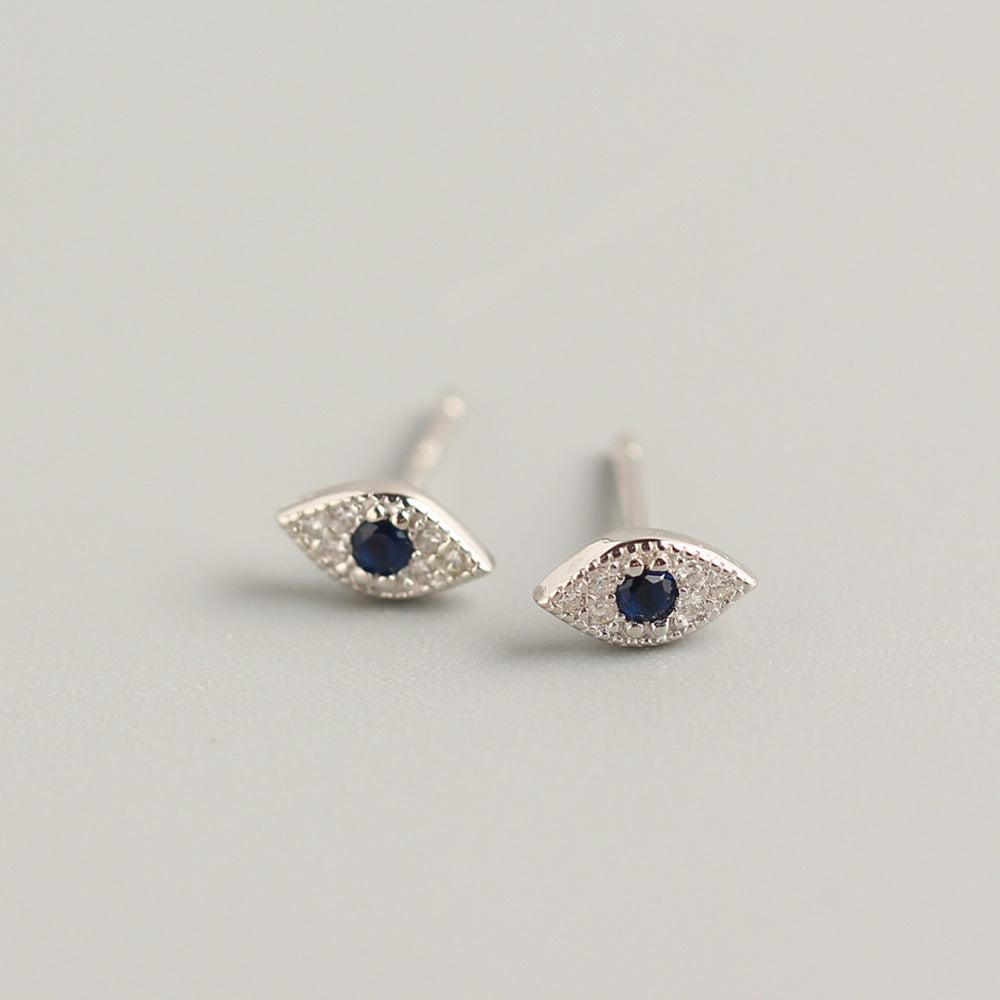 Aretes de tuerca únicos de plata esterlina 925 con incrustaciones de diamantes y diseño de ojo turco para mujer
