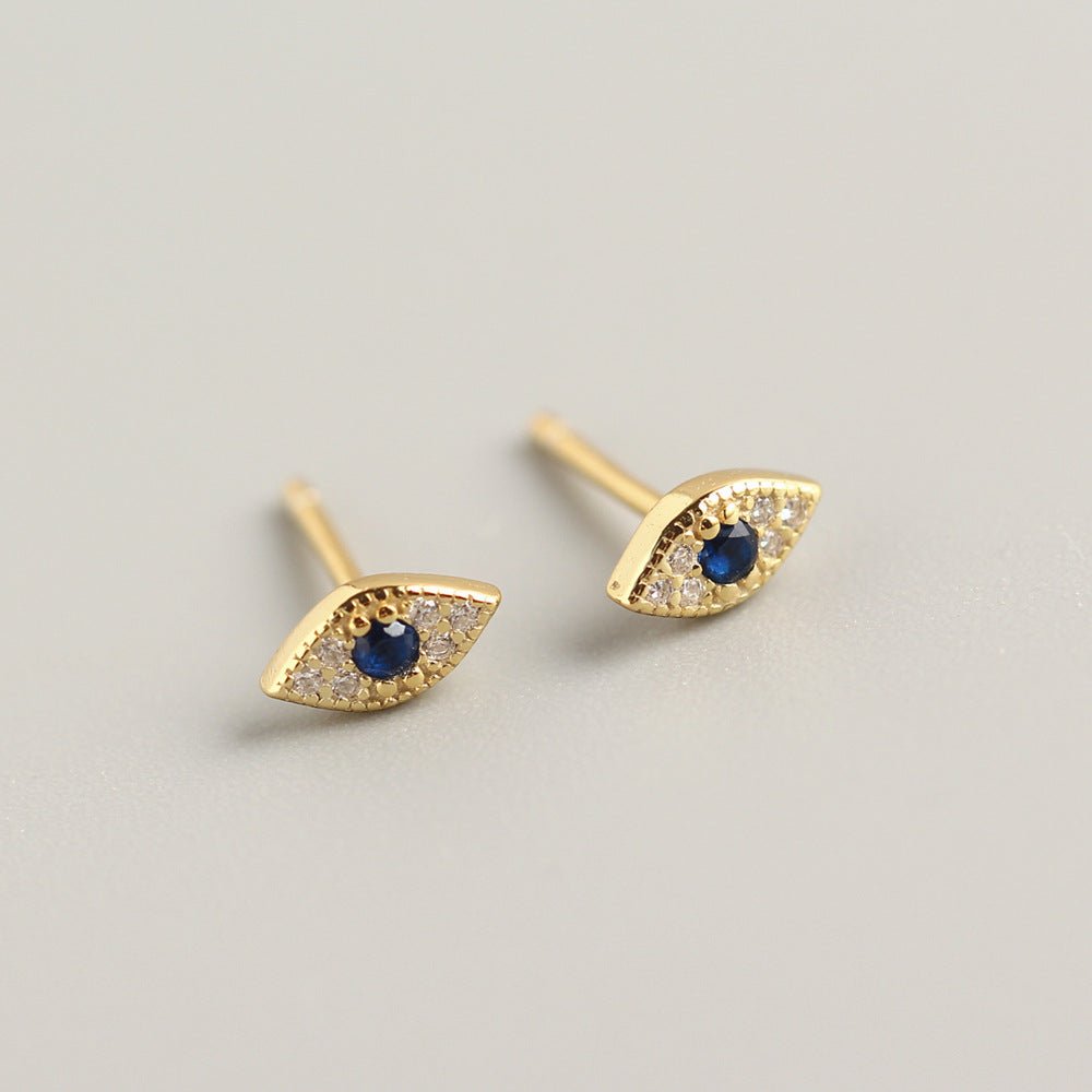 Aretes de tuerca únicos de plata esterlina 925 con incrustaciones de diamantes y diseño de ojo turco para mujer