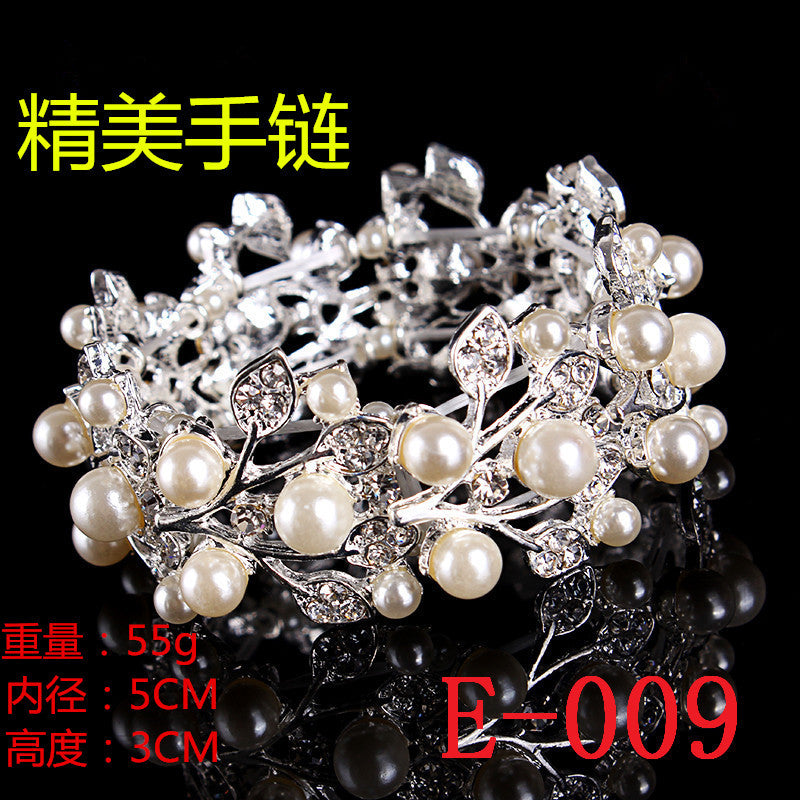 Floral Pearl Necklace Earrings Bracelet Set for Women Alloy Rhinestone Wedding Jewelry
