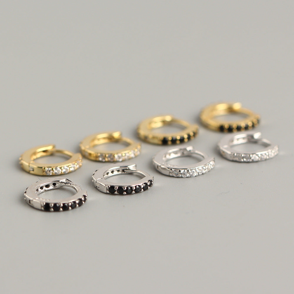 Streetwear Luxury Round 925 Sterling Silver Inlaid Rhinestone Hoop Earrings Geometric Design Unisex