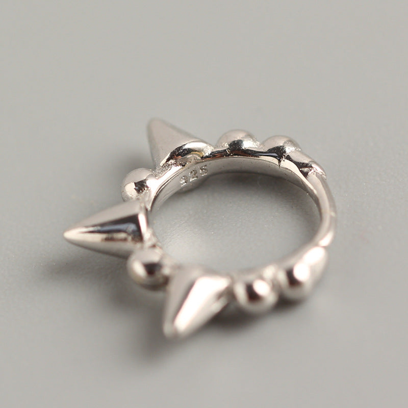 Punk Streetwear 925 Sterling Silver Round Polished Studded Hoop Earrings