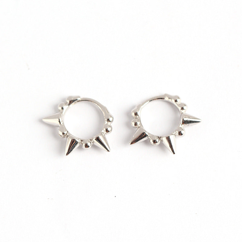 Punk Streetwear 925 Sterling Silver Round Polished Studded Hoop Earrings
