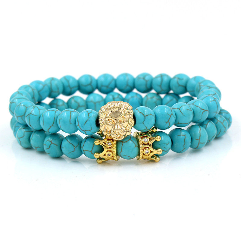 Geometric Alloy Bracelet with Agate and Turquoise Beads
