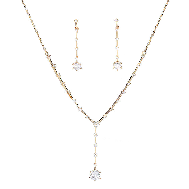 Set collana e orecchini Sweet Star Moon in ottone con intarsio in zirconi cubici, catena Singapore, gioielli placcati per la sposa