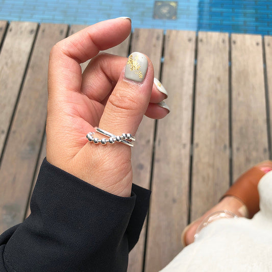Anillo de mujer de plata de ley 925 con cuentas redondas