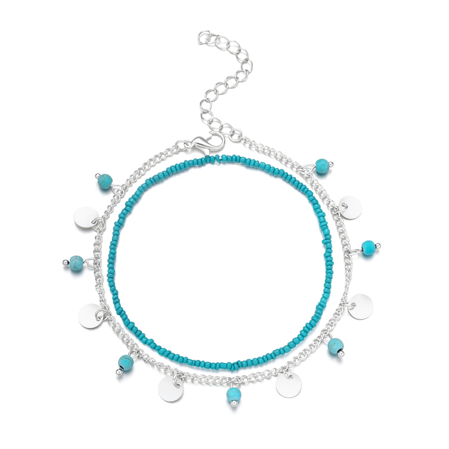 Minimalist Geometric Turquoise Bead and Sequin Anklet for Women Alloy Summer Anklet